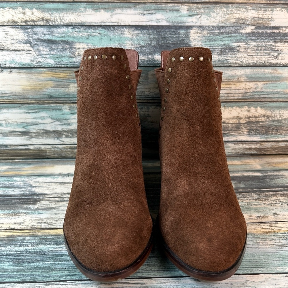 Steve Madden Boot Womens 8.5M Cade Brown Suede Chelsea Studded Pull On Casual